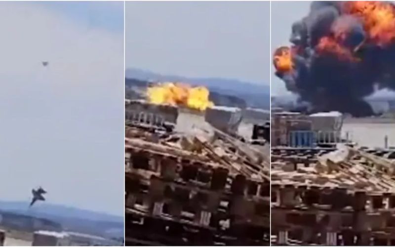 Caça F-18 cai em zona militar na Espanha e se espatifa no solo, explodindo em seguida