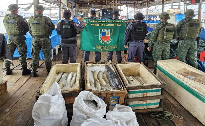 Em Manaus, Polícia Militar/AM apreende cerca de 600 quilos de pescado ilegal na feira da Panair