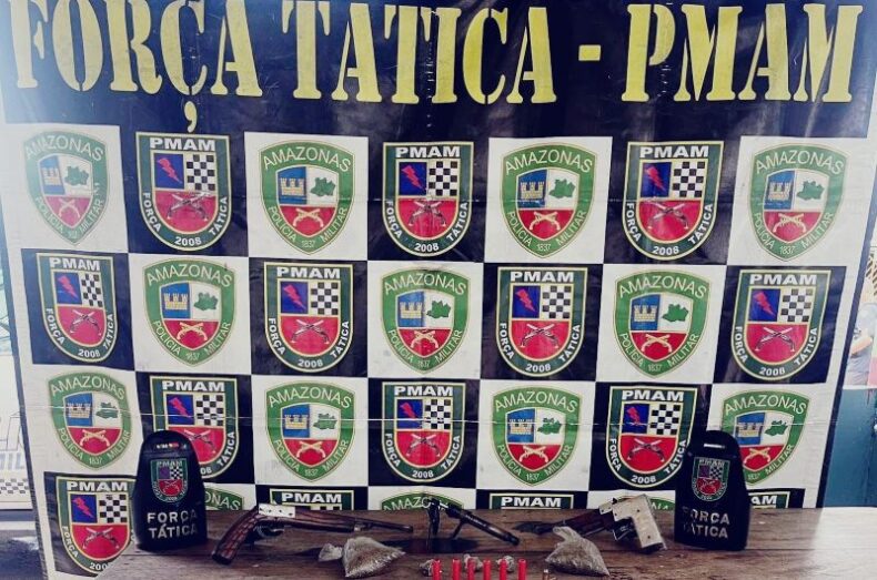 Polícia Militar prende três pessoas por tráfico de drogas e apreende entorpecentes, armas e munições, em Maués