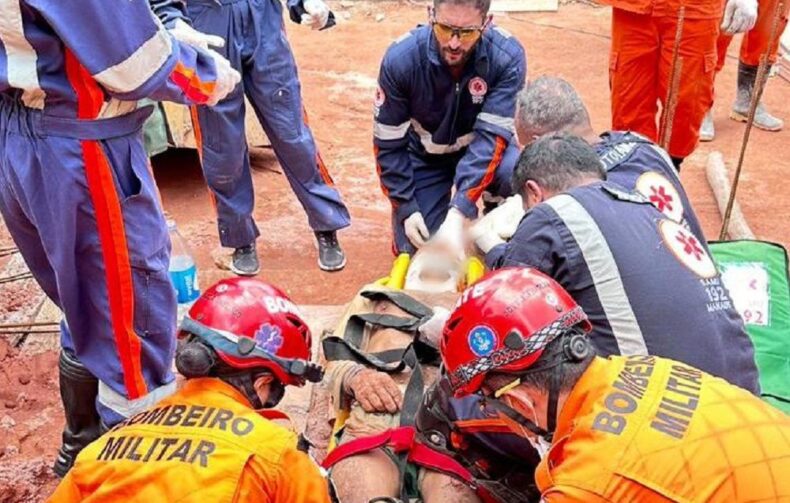 Bombeiros resgatam duas vítimas soterradas em canteiro de obra em Flores