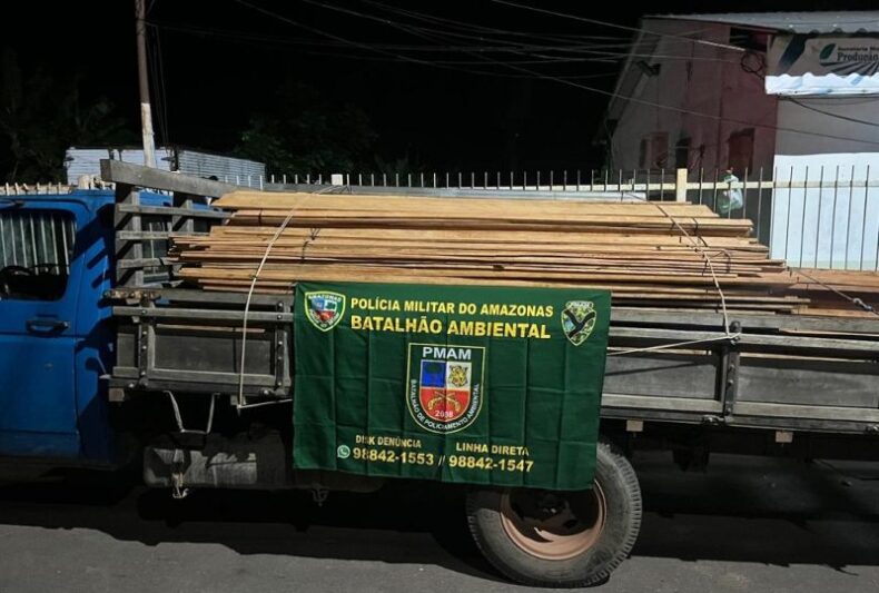 Carga de madeira ilegal avaliada em R$ 45 mil é apreendida pela PM em Iranduba