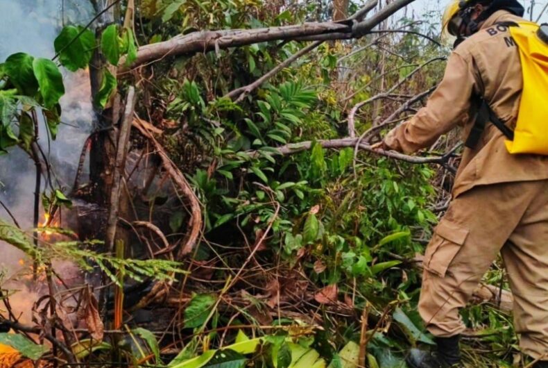 GERAL/Corpo de Bombeiros combate incêndio em área de vegetação na comunidade PARQUE das TRIBOS