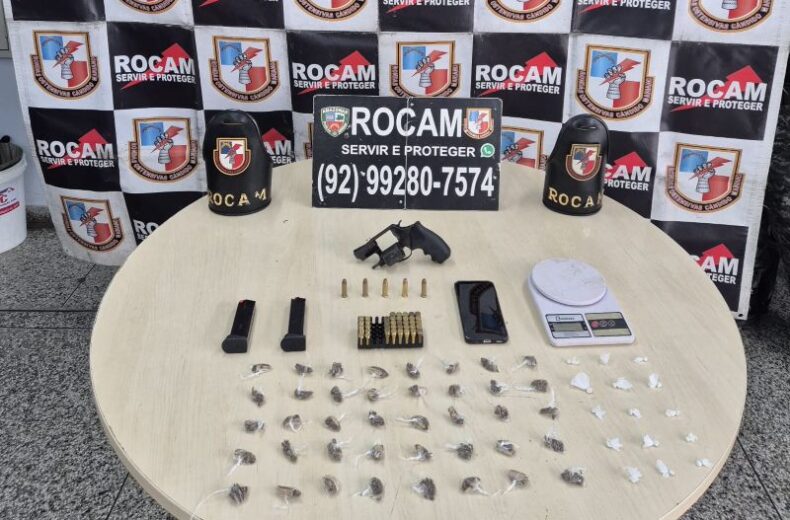GERAL/POLÍCIA MILITAR do AM prende homem com arma de fogo e 55 porções de maconha e oxi