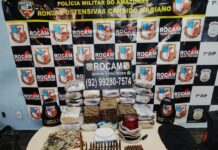 DROGAS/Polícia Militar do Amazonas apreende 33 tabletes de SKUNK e mais de 140 munições na zona sul de Manaus